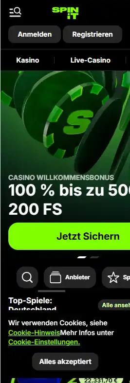 Spinit Mobile Casino im Browser ohne notwendigen App-Download