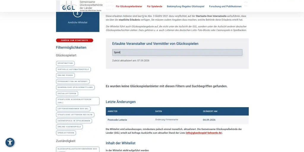 Aktuelle GGL Whitelist ohne Spinit oder Stellar Eintrag